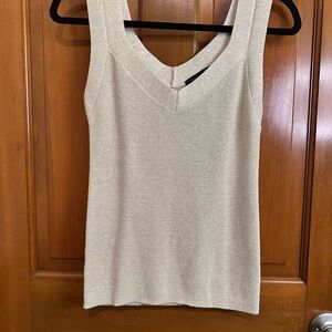 Ann Taylor Golden Metallic Cream Ribbed Sleeveless Tank Top size M